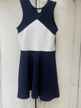 Sally Miller Girls Navy and White Sleeveless Fit-and-Flare Dress